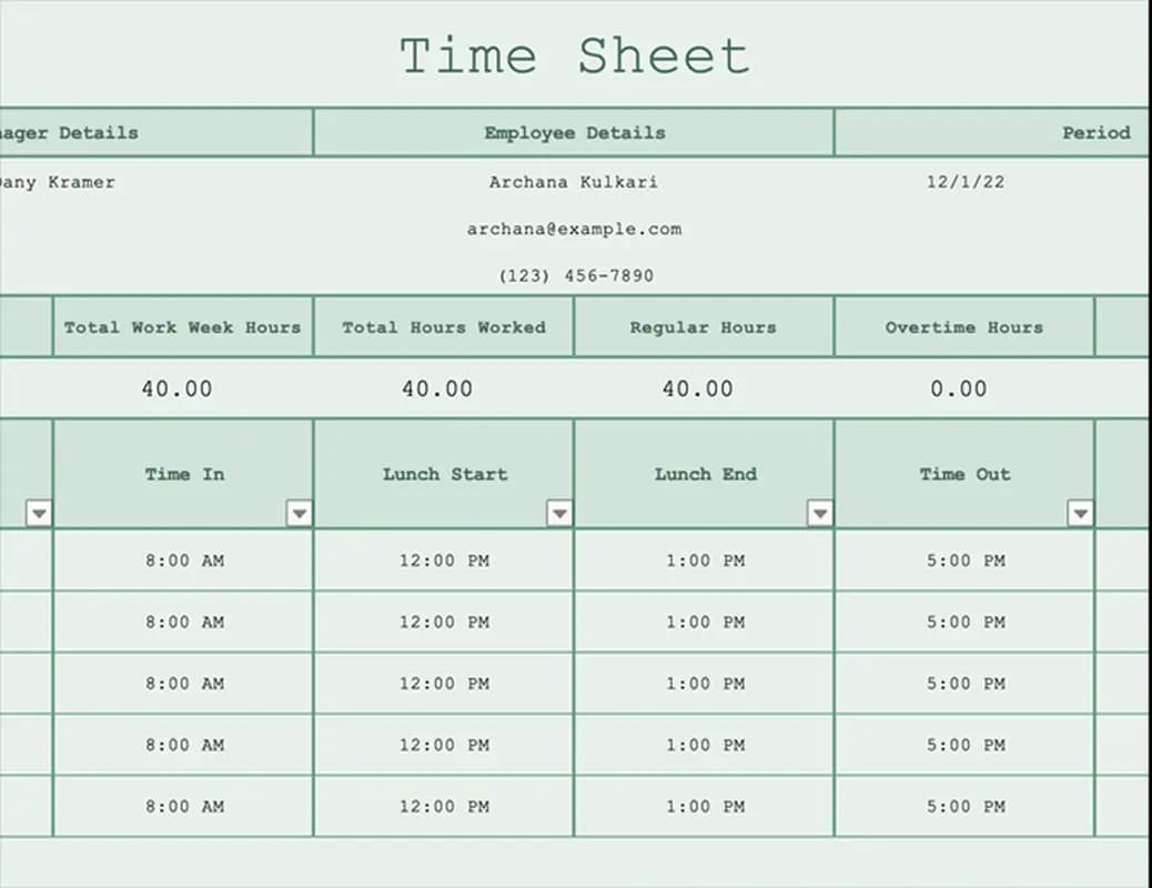 Foaie de Pontaj Spreadsheet
